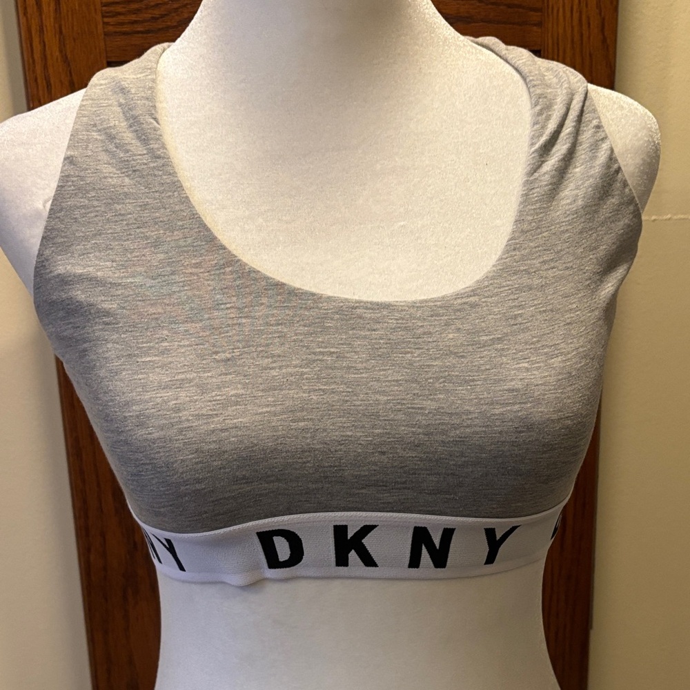 NWOT DKNY Logo Wirefree Raceback Bralette Light Gray set of 2 - size Large